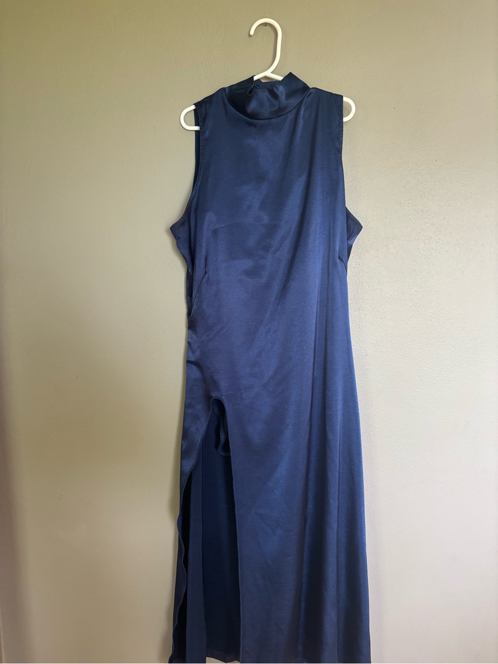 Weissman Navy Sleeveless High-Neck Maxi Dress with Side Slit